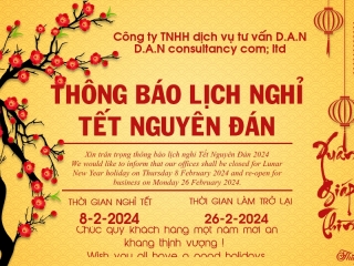 Lunar New Year Holidays 2024 Notice -Thông báo lịch nghỉ tết nguyên đán 2024